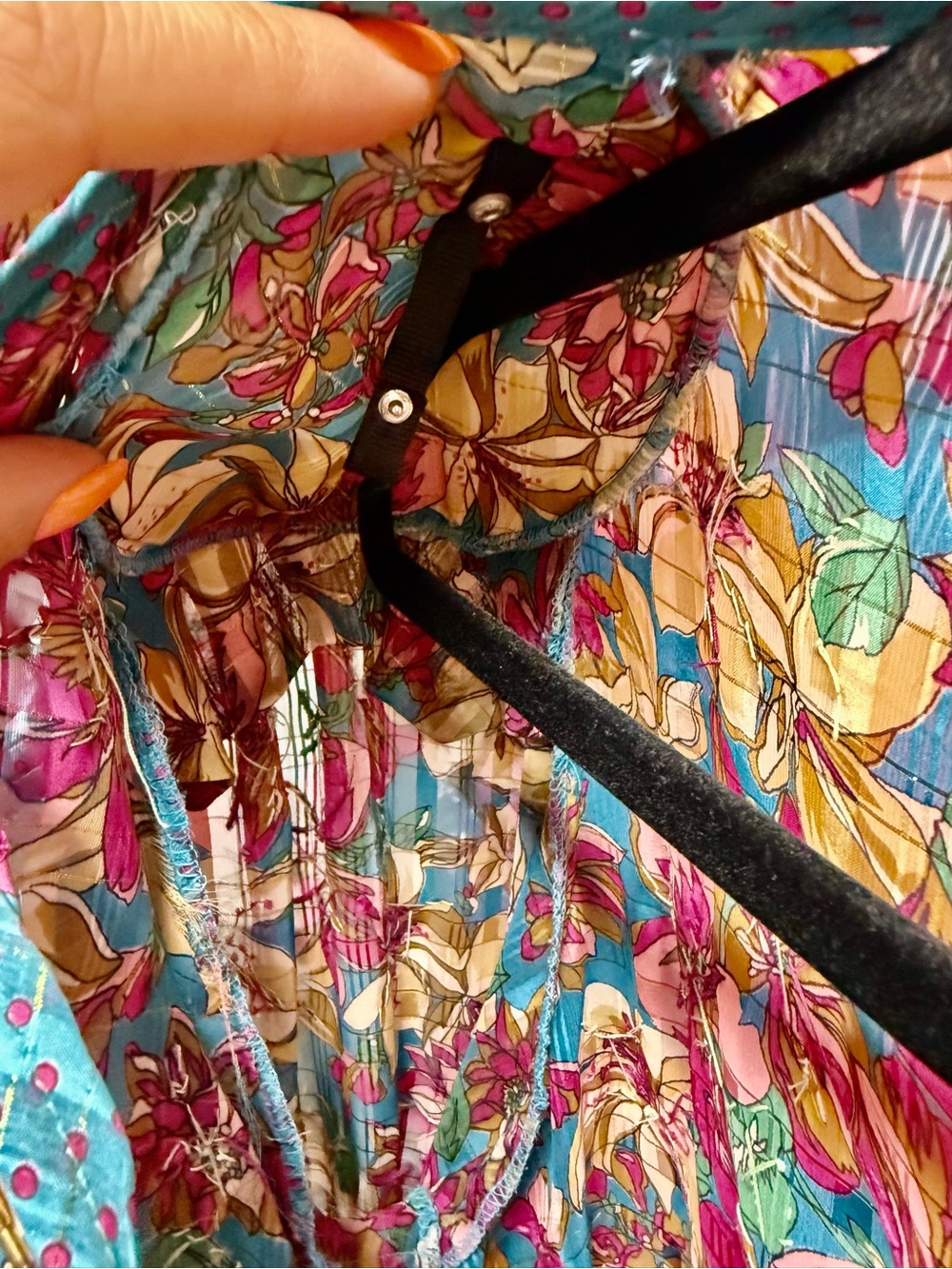 Vintage Diane Freis Georgette Floral Embellished Sheer Ruffle Blouse - Picture 10 of 12